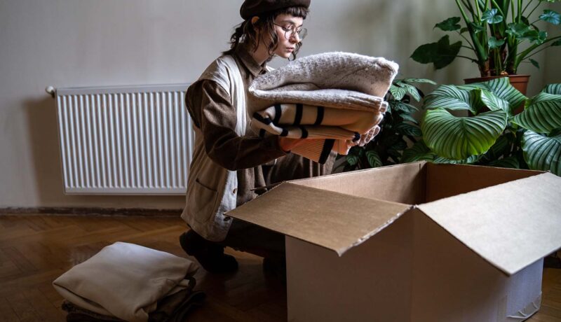Girl packing to move